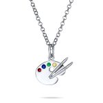 Art Palette Paint Brush Pendant Necklace Sterling Silver