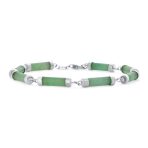 Fine Bar Link Green Natural Jade Bar Link Bracelet Gold Plated Sterling Silver - Image 4