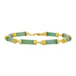 Fine Bar Link Green Natural Jade Bar Link Bracelet Gold Plated Sterling Silver