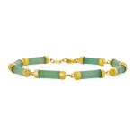 Fine Bar Link Green Natural Jade Bar Link Bracelet Gold Plated Sterling Silver