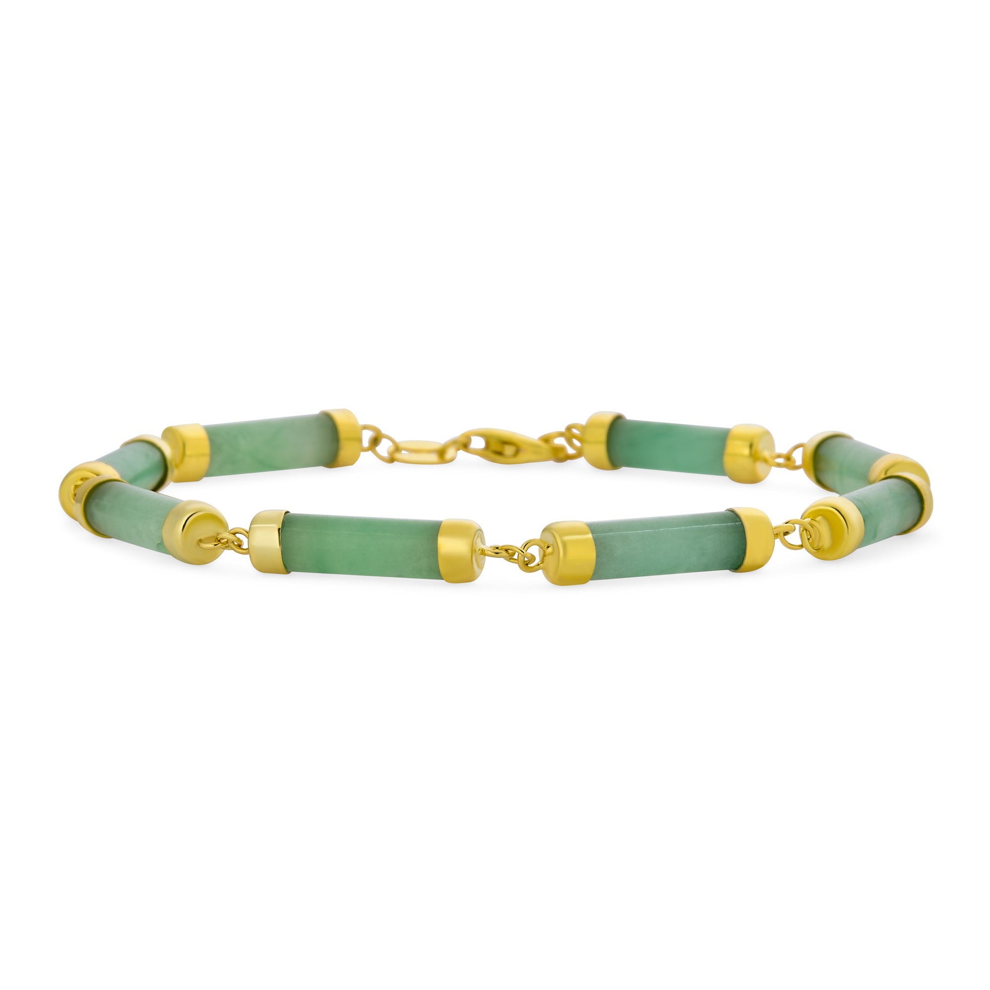 asian-light-green-jade-bracelet-wj-swb2474-08_01 Fine Bar Link Green Natural Jade Bar Link Bracelet Gold Plated Sterling Silver - Image 1