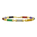 Fine Bar Link Green Natural Jade Bar Link Bracelet Gold Plated Sterling Silver - Image 2