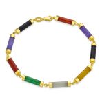 Fine Bar Link Green Natural Jade Bar Link Bracelet Gold Plated Sterling Silver - Image 7