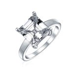 Classic 3CT CZ Square Asscher Cut Cubic Zirconia Solitaire Engagement Ring .925 Sterling Silver - Image 2
