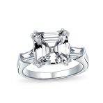 5CT Asscher Cut CZ Baguette Solitaire Engagement Ring Sterling Silver