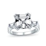 5CT Asscher Cut CZ Baguette Solitaire Engagement Ring Sterling Silver