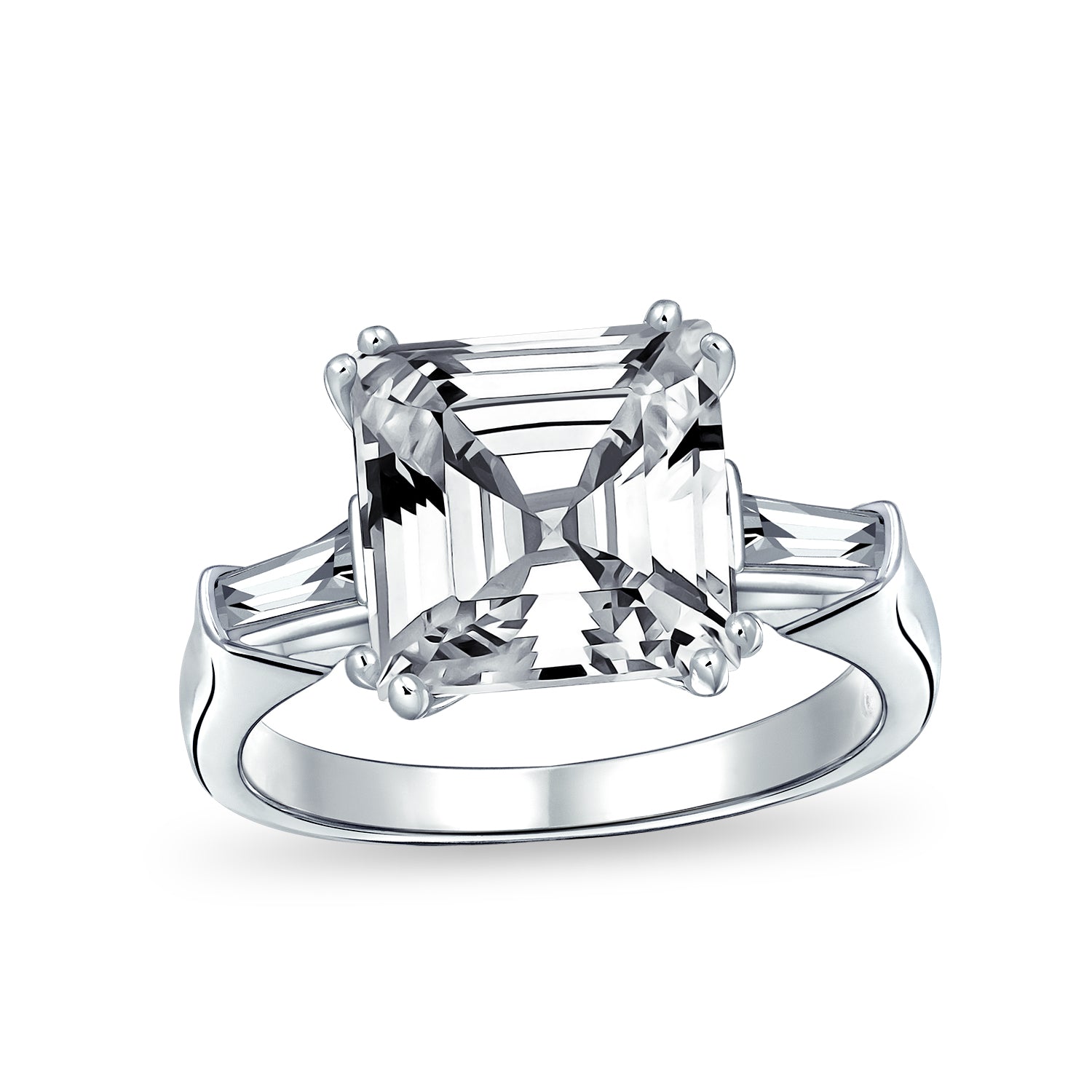 asscher-ring-square-engagement-silver_jho-r7412_1 5CT Asscher Cut CZ Baguette Solitaire Engagement Ring Sterling Silver - Image 1