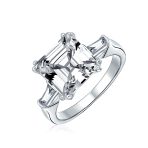 5CT Asscher Cut CZ Baguette Solitaire Engagement Ring Sterling Silver - Image 2
