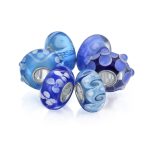 Mixed Set of 6 Sterling Silver Core Blue Murano Glass Charm Beads for Bracelet - Image 2