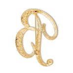 Large Statement ABC Crystal Letters Initial Scarf Lapel Pin Brooch Gold Plated - Image 9
