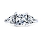 Classic 3CT Princess Cut CZ Solitaire Engagement Ring with Heart Side Stones .925 Sterling Silver