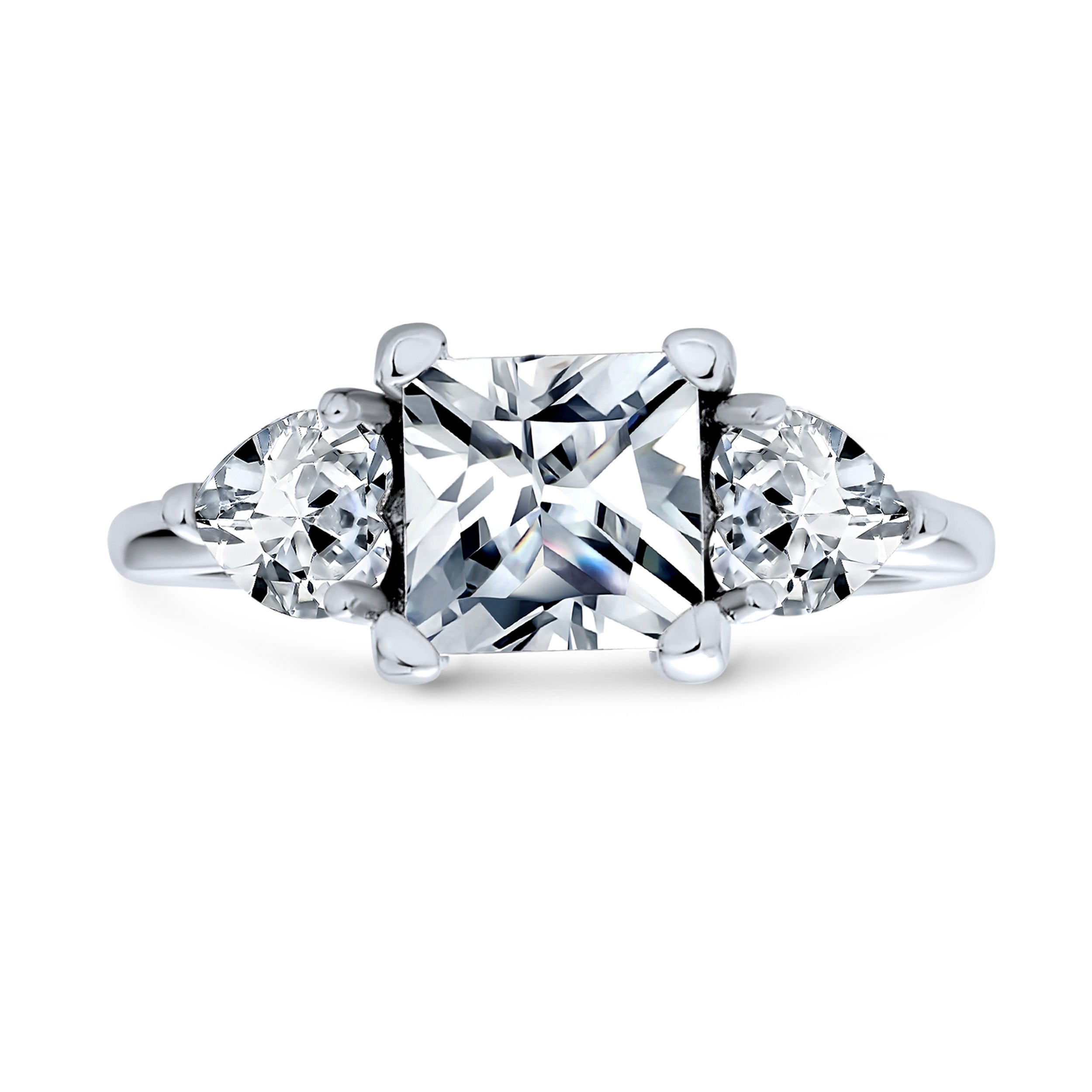 b00dzp60jw-sls-126r1522_main Classic 3CT Princess Cut CZ Solitaire Engagement Ring with Heart Side Stones .925 Sterling Silver - Image 1