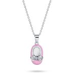 Charm Baby Shoe Pendant Necklace for New Mothers with Pink Enamel Bow CZ Accent