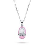 Charm Baby Shoe Pendant Necklace for New Mothers with Pink Enamel Bow CZ Accent