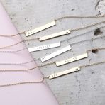 Inspirational Flat Bar Name Pendant Necklace 14K Gold Plated with Birthstone - Image 36
