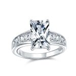 Classic Cubic Zirconia 4CT Emerald Cut Solitaire Engagement Ring CZ Baguette Band Sterling Silver