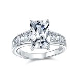 Classic Cubic Zirconia 4CT Emerald Cut Solitaire Engagement Ring CZ Baguette Band Sterling Silver - Image 2