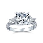 Classic 3CT Princess Cut CZ Solitaire Ring with Baguette Accents .925 Sterling Silver