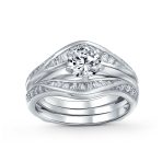 1.5CT Solitaire CZ Baguette Band Statement Bridal Ring Set