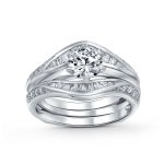1.5CT Solitaire CZ Baguette Band Statement Bridal Ring Set