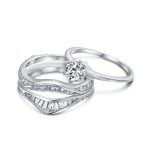 1.5CT Solitaire CZ Baguette Band Statement Bridal Ring Set - Image 2