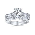 Vintage Style 2CT Cubic Zirconia Princess Cut Solitaire CZ Baguettes Engagement Ring Set Sterling Silver