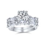 Vintage Style 2CT Cubic Zirconia Princess Cut Solitaire CZ Baguettes Engagement Ring Set Sterling Silver