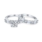 Vintage Style 2CT Cubic Zirconia Princess Cut Solitaire CZ Baguettes Engagement Ring Set Sterling Silver - Image 2