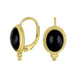 GreenJade Cable Edge Oval Gemstone Drop Earrings Gold Plated .925 Silver - Image 2