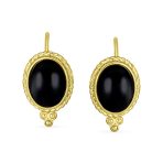 GreenJade Cable Edge Oval Gemstone Drop Earrings Gold Plated .925 Silver - Image 5
