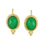 GreenJade Cable Edge Oval Gemstone Drop Earrings Gold Plated .925 Silver - Image 4