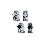 Set of 2 Black Clear Crystal Vines Scroll Half Hoop Clip-On Earrings Non-Pierced
