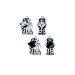 Set of 2 Black Clear Crystal Vines Scroll Half Hoop Clip-On Earrings Non-Pierced