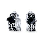 Bali Black Crystal Vines Scroll Half Hoop Clip On Earrings