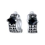 Bali Black Crystal Vines Scroll Half Hoop Clip On Earrings