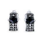 Bali Black Crystal Vines Scroll Half Hoop Clip On Earrings - Image 2