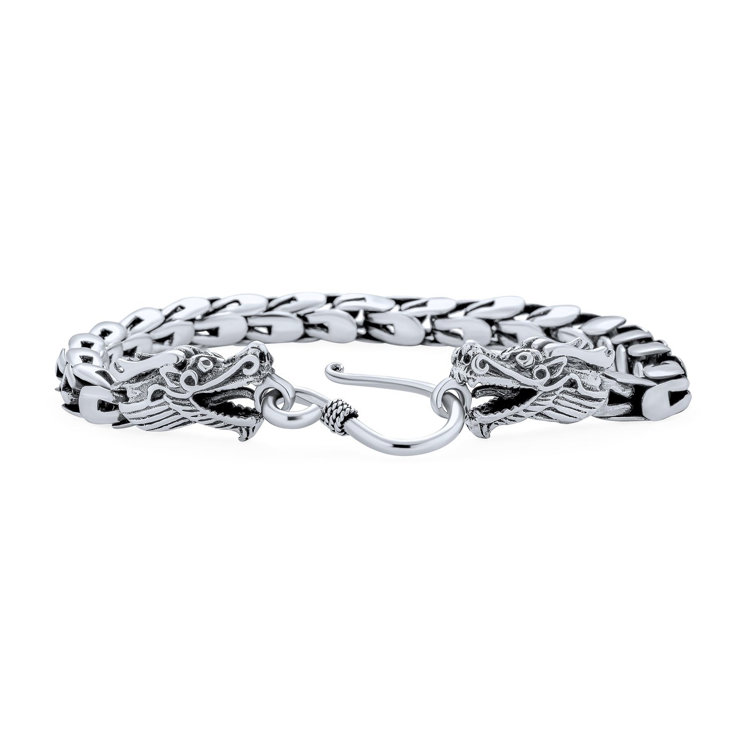 bali-mens-sterling-silver-antique-bali-dragon-bracelet8in_1 Bali Handmade Dragon Scales Chain Link Bracelet Silver Men - Image 1