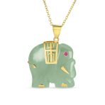 Bali Tribal Green Jade Elephant Pendant Necklace 14K Gold - Image 2