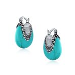 Oval Half Crescent Lapis Lazuli Stabilized Turquoise Black Onyx Hoop Earrings - Image 4