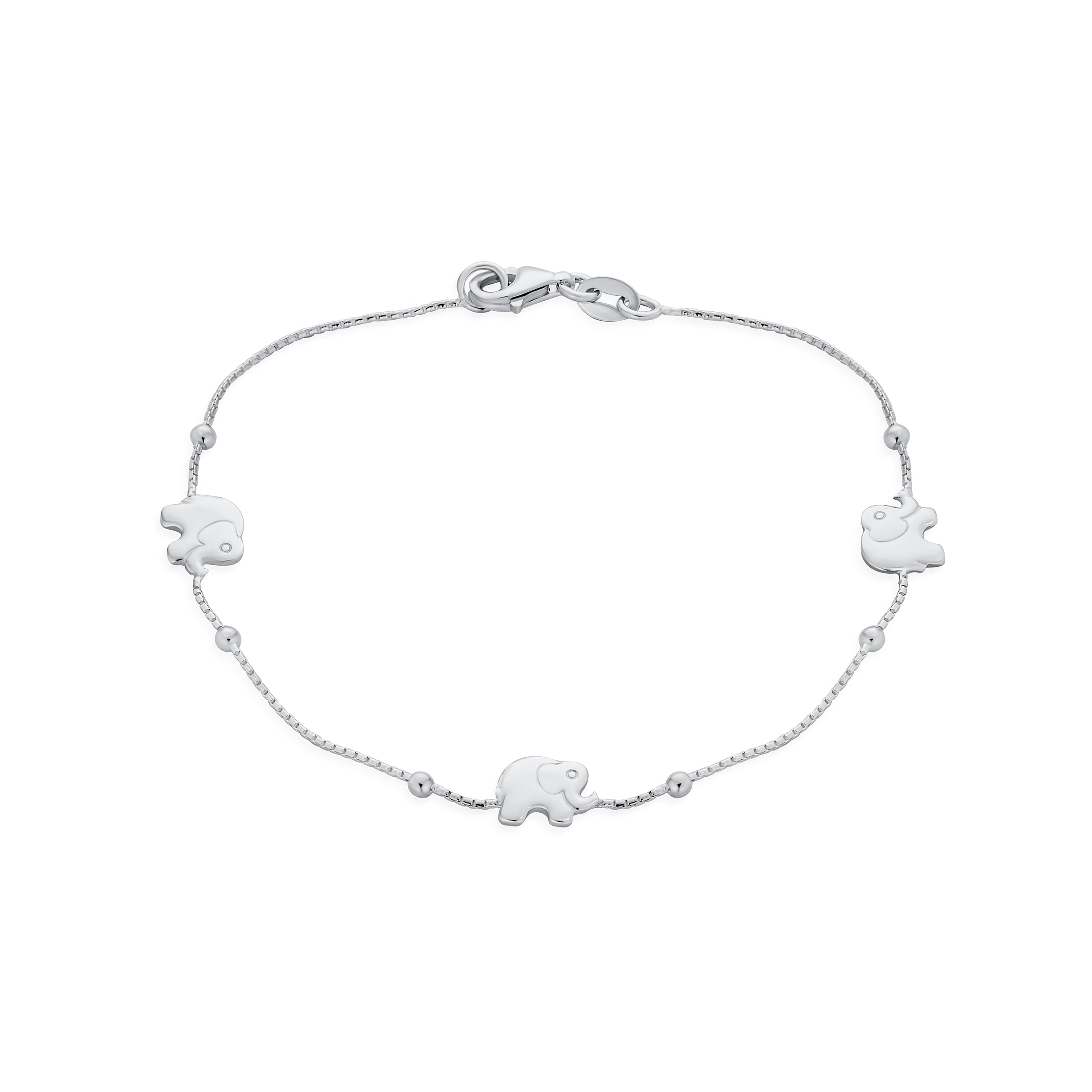 ball-beads-elephant-bracelet-silver-srn-dj89600b-az_01 Delicate Elephant Bracelet with Lucky Animal Charms and Beads Silver 7.5 Inch - Image 1