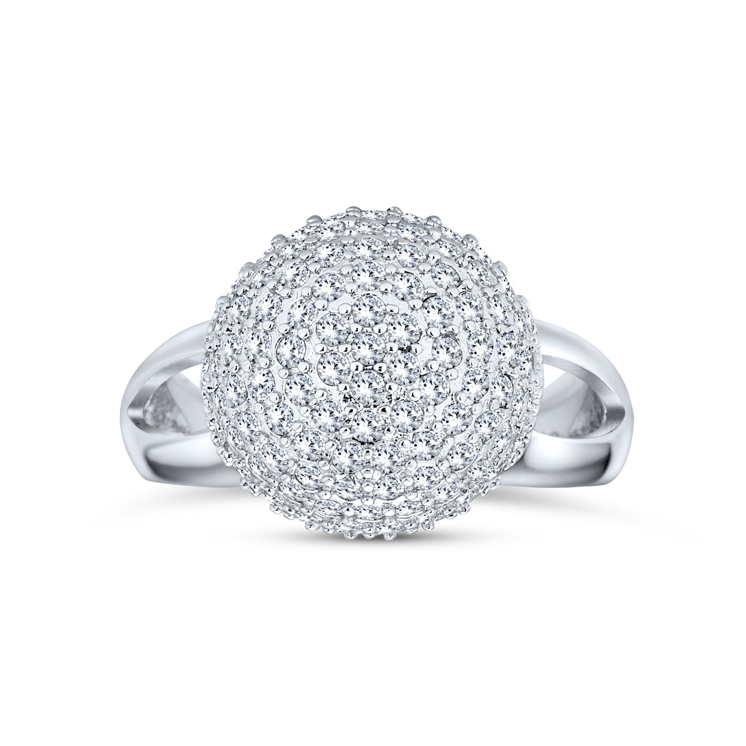ball-encrusted-cocktail-ring-silver-disco_pk-pp-70_1 Fancy Cocktail Statement Ring with CZ Pave Disco Ball & Split Shank Band Silver - Image 1