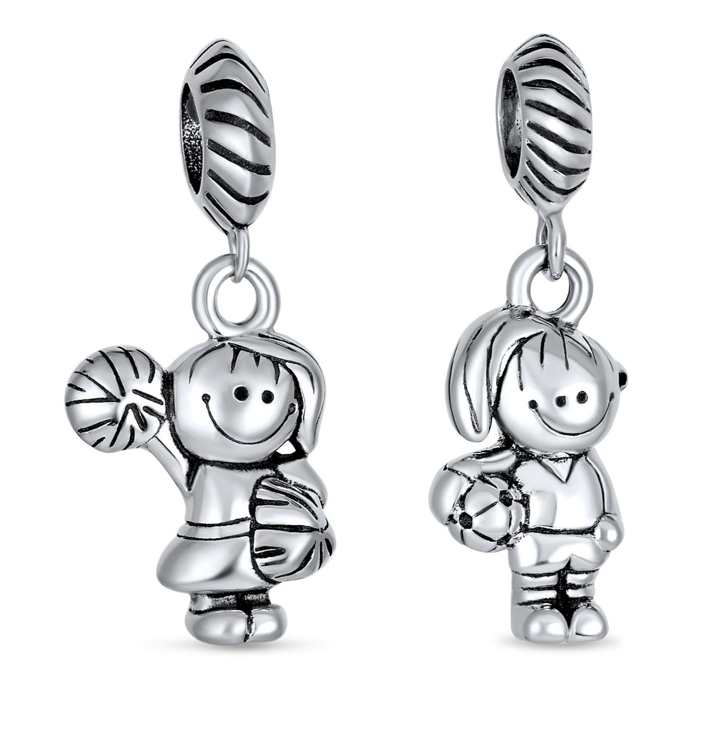 ball-soccer-cheerleader-charm-girl-combo-beeds_pbx-hsd-124-set-az Set of 2 Cheerleader & Soccer Player Dangle Charm Bead Sterling Silver - Image 1
