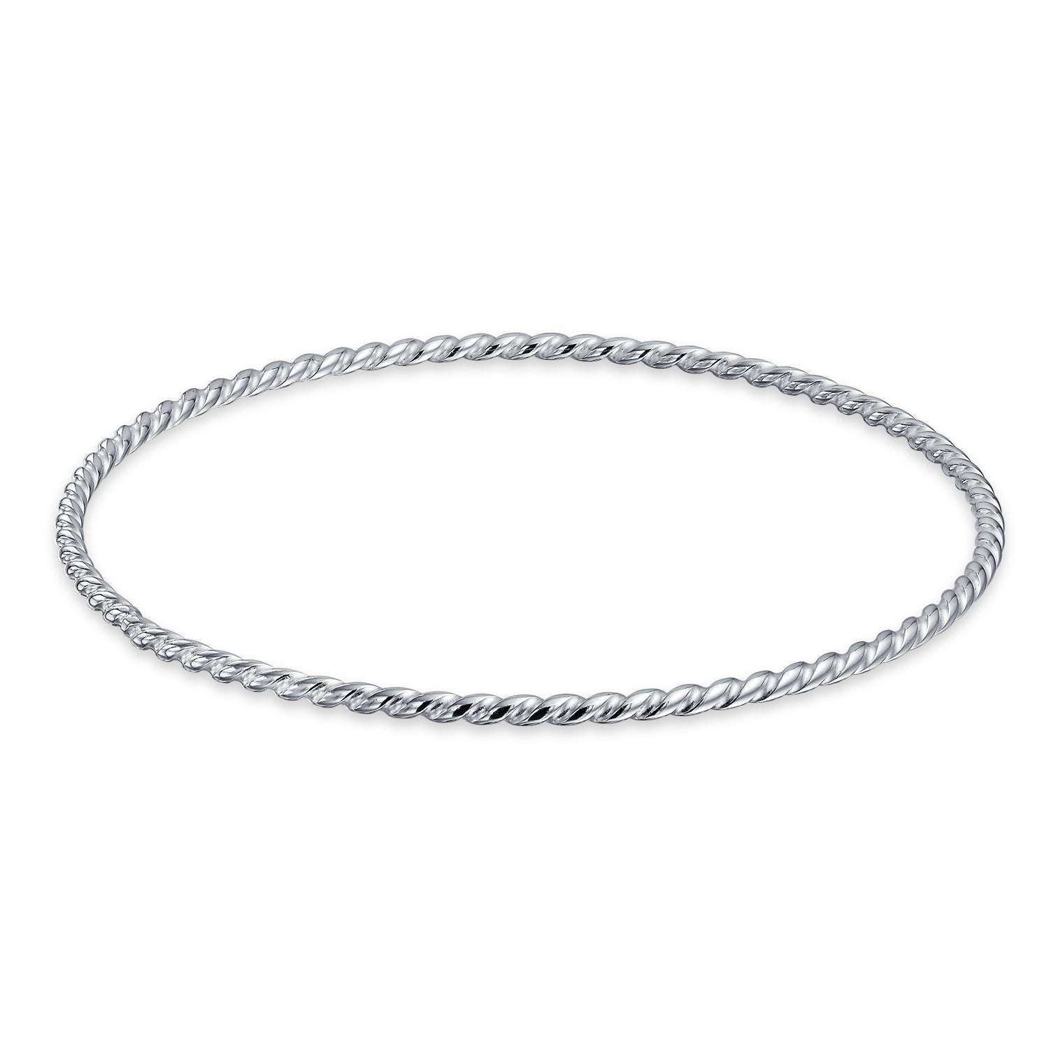 bangle-bracelet-silver-twisted-stackable_appl-jtb-201102179-az_1 Thin Rope Cable Round Stackable Braided Twist Bangle Bracelet .925 Sterling Silver - Image 1