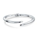 Modern Bypass Pointed Tip Bangle Bracelet .925 Sterling Silver Lightweight Hinge Closure 7.5-8 Inch