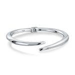 Modern Bypass Pointed Tip Bangle Bracelet .925 Sterling Silver Lightweight Hinge Closure 7.5-8 Inch