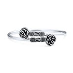 Balinese Flower Bangle Bracelet in Oxidized Sterling Silver