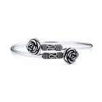 Balinese Flower Bangle Bracelet in Oxidized Sterling Silver