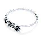 Balinese Flower Bangle Bracelet in Oxidized Sterling Silver - Image 2