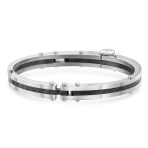 Biker Handcuff Bracelet Bangle Black Inlay Stainless Steel - Image 5