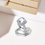 2CT Cushion Cut CZ Engagement Ring in .925 Sterling Silver with Three-Sided Double Pave Band - Image 4